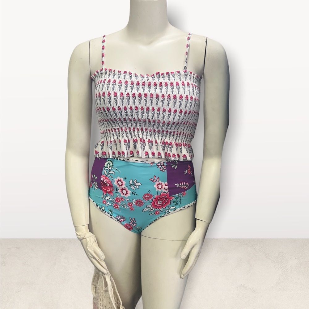 Mixed Print Tankini Floral Swimsuit With Removable Straps